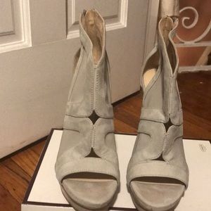 Ladies peep toe suede platforms